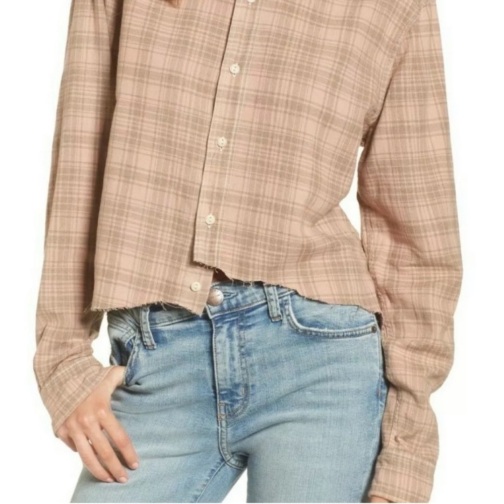 Current / Elliott Size 3 The Mell Shirt Painter Plaid Long Sleeve Large Brown L - Picture 8 of 12